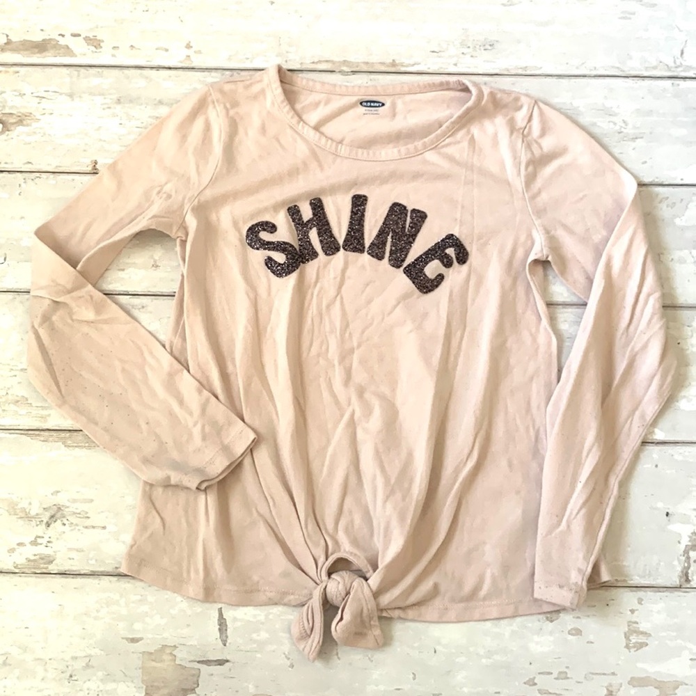 Old Navy 10/12 Girls Pink Long Sleeve Shirt Glitter Shine Top Size 10 12 Kids